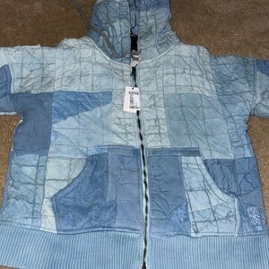 SOLD—> GREG LAUREN Frayed Patchwork Cotton Zip-Up Hoodie jacket - SIZE 4 (XL)